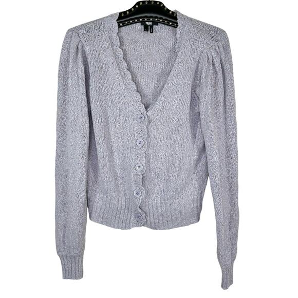 Paige Lavender Joyce Button Up Cardigan Linen Silk Large Puff Long Sleeve - Picture 2 of 13